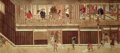 A domestic scene, left section of a scroll by Japanese School